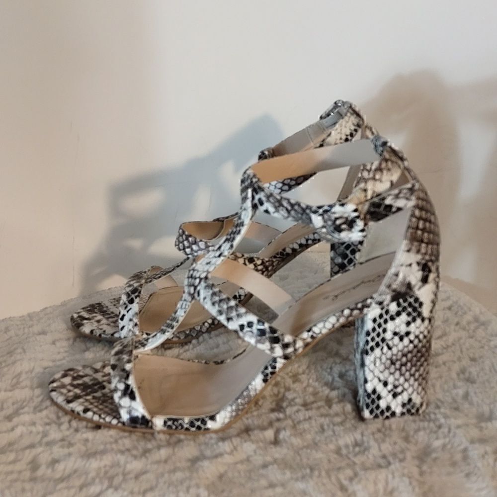 Qupid Snakeskin Print Strappy Sandals